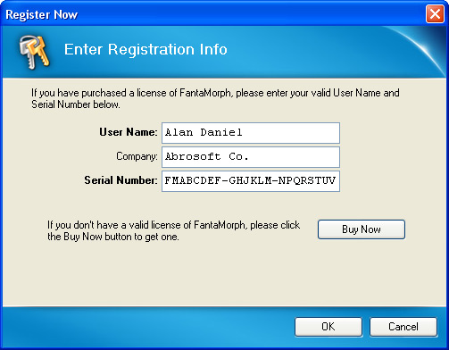 FantaMorph Register Window